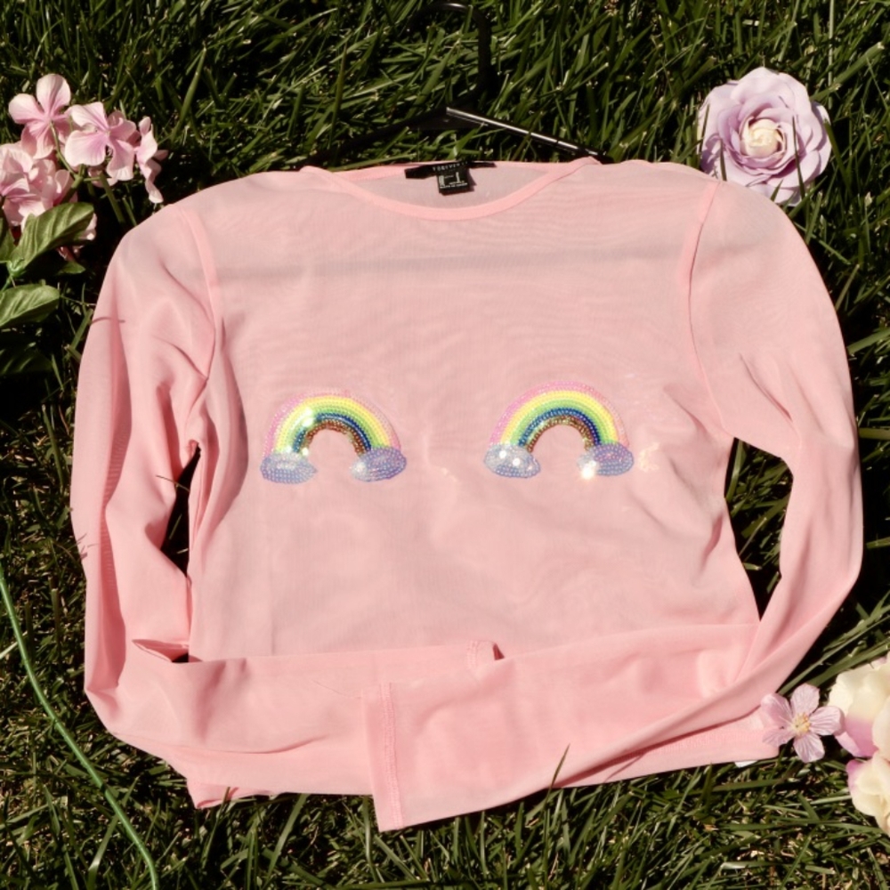 Shear rainbow crop top